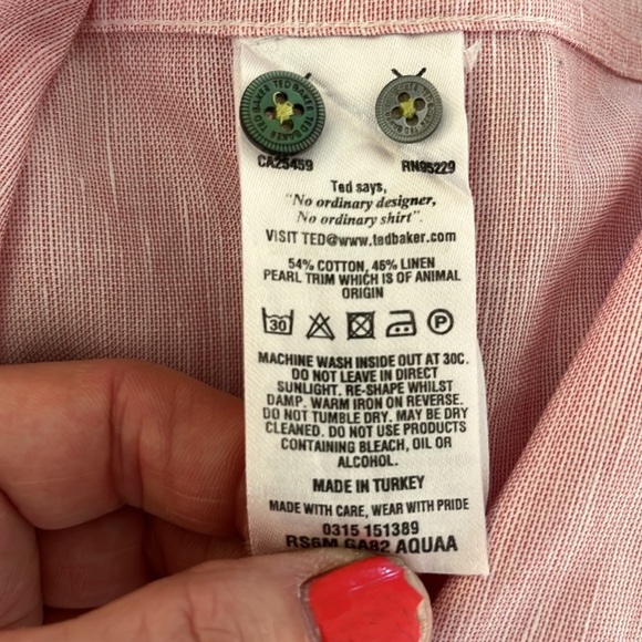 EUC Ted Baker linen blend button front light pink modern fit shirt - Picture 8 of 8